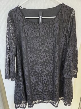 Lace Overlay Women's Blouse - Black -
